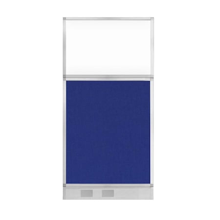 Hush Panel Configurable Cubicle Partition 3' X 6' Royal Blue Fabric Clear Window W/ Cable Channel